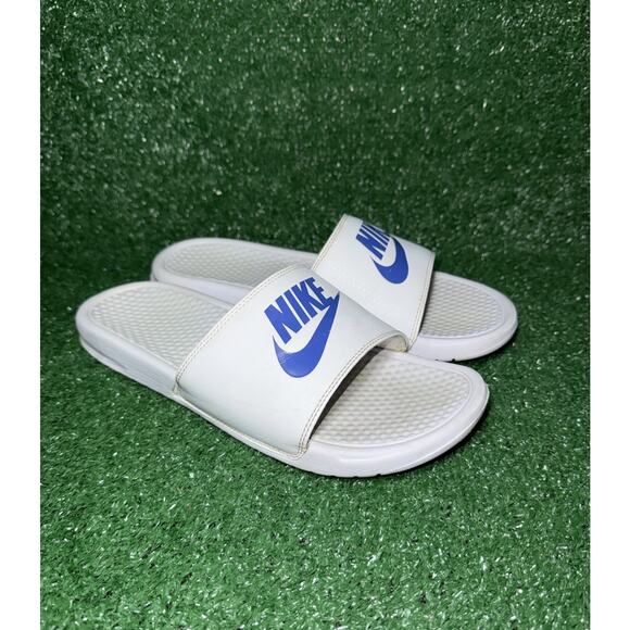 Nike Benassi JDI Slides Beach Gym Mens Size 12 343880-102 White/Blue Sandals - Picture 2 of 8